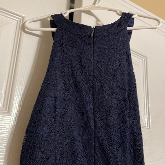 NAVY BLUE HALTER TOP PROM FORMAL DRESS LACE TOP FLOWY DRESS SIZE XS DRESSYSTAR - Picture 4 of 5
